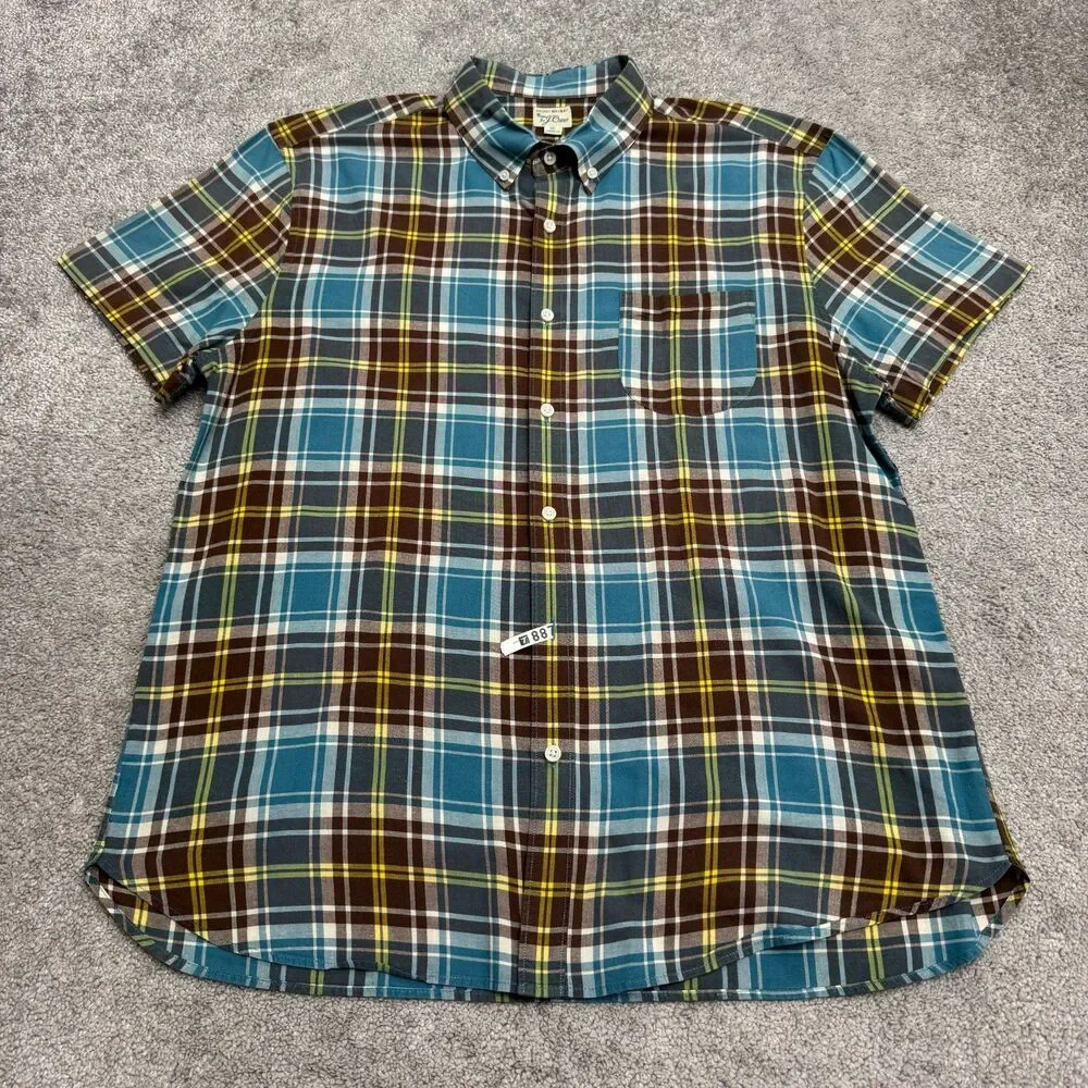 J.Crew Indian Madras Button Down Shirt Mens XL Blue Brown Plaid Cotton Casual